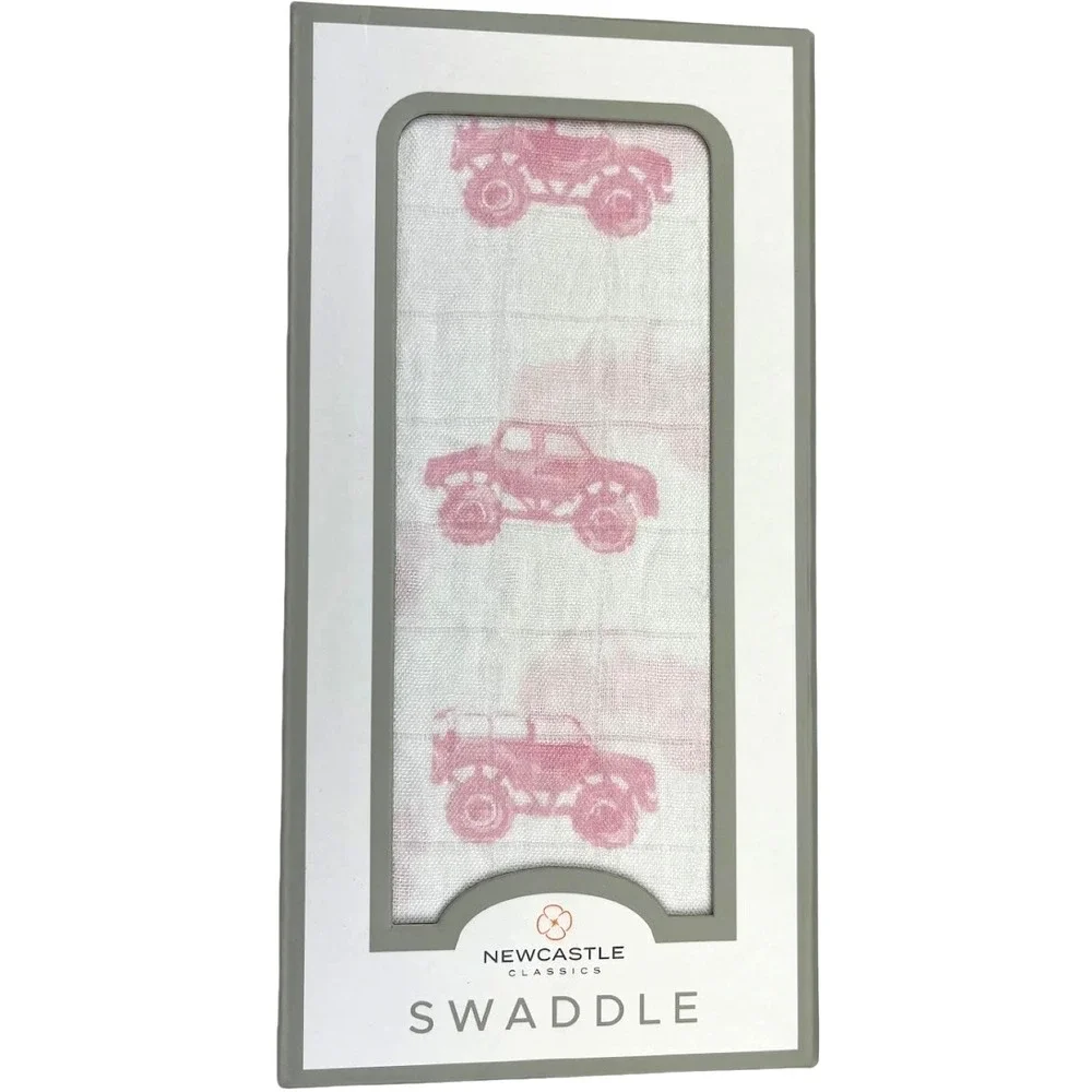 Pink‎ Monster Truck Baby Girl Bamboo Muslin Swaddle Blanket White Newcastle NWT